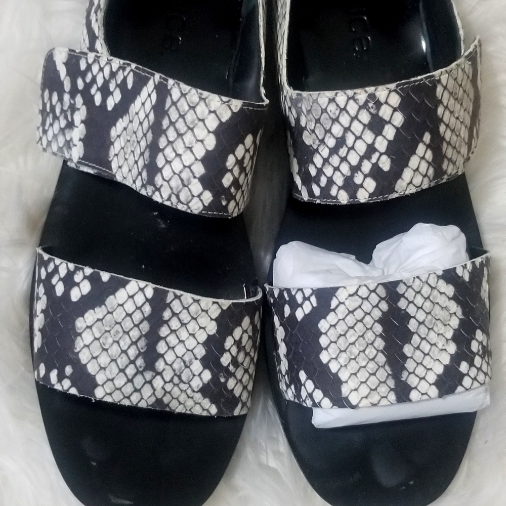 VInce Snake Print Flat Sandals